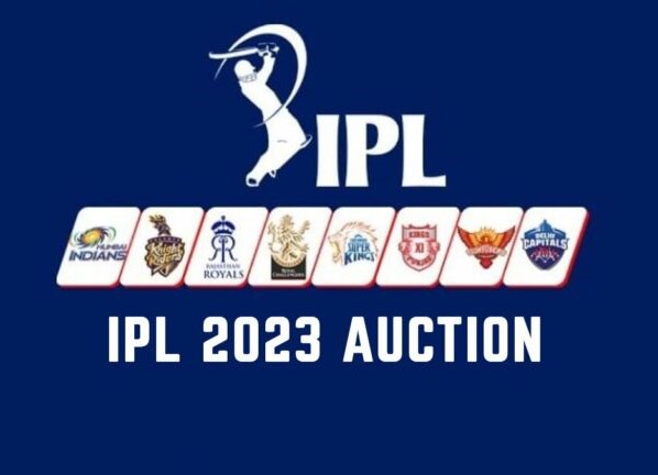 Ten Costliest Players Sold In IPL 2023 Auction IPL 2023 logo with IPL 2023 Auction written on the blue background. The teams logos are also demonstrated.